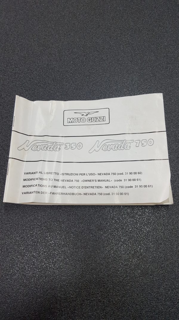 USO E MANUTENZIONE MANUALE MOTO GUZZI NEVADA 350 NEVADA 750 - 31900060